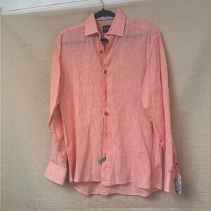 MASUTTO Mio Men Dress Long Sleeve Shirt Size‎ M  Orange Multicolor Inner Cuffs